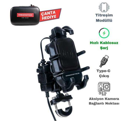 KNMASTER Knmaster Tt-860Wu Kablosuz Şarjlı Tüm Motosikletlere Uyumlu Telefon Tutucu