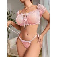 Kadın Pembe Bustiyer Külot Sexy Kostüm 8013