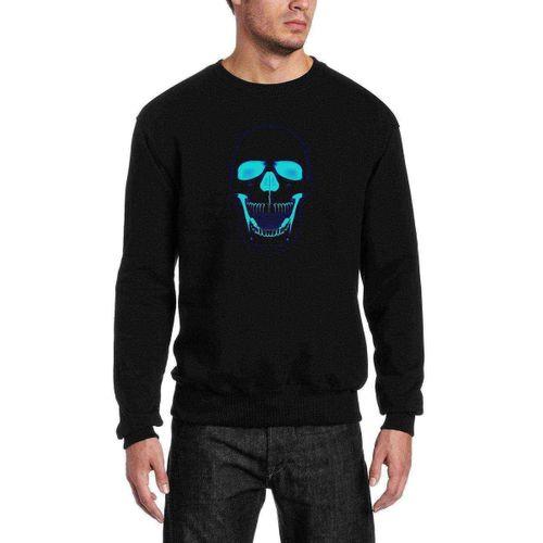 Blue Skull Baskılı Siyah Erkek Sweatshirt