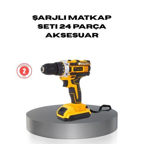 Çift Bataryalı Darbeli  Matkap Seti – Metal Dişli, 24 Parça Aksesuar Ve Led Işıklı