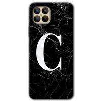 Omix X600 Kılıf HD Desen Baskılı Arka Kapak - Siyah Mermer Desenli C Harfi