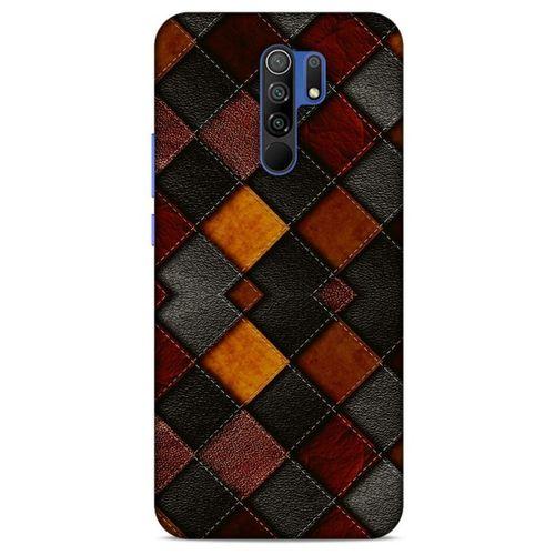 Xiaomi Redmi 9 Kılıf Patchwork (1) Kılıfı Kahverengi Bordo