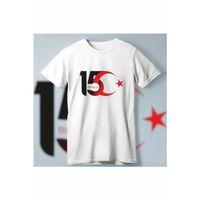 15 Temmuz Demokrasi Ve Milli Birlik Günü Ay Yıldız Baskılı T-shirt - Beyaz