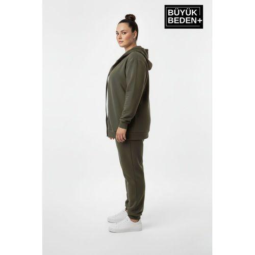 Kadın Büyük Beden Fermuarlı Kapüşonlu Sweatshirt Hırka - Rahat Kalıp SPR26BHR960