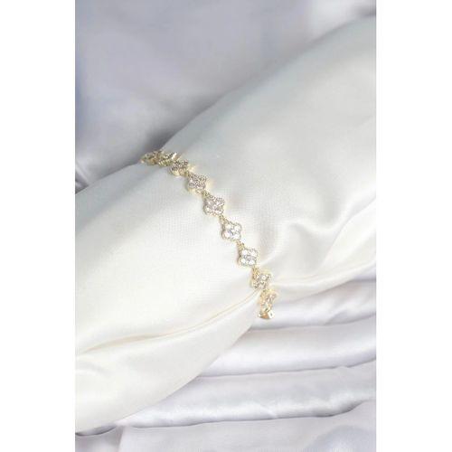 Zirkon Taşlı Pirinç Yonca Model Bileklik