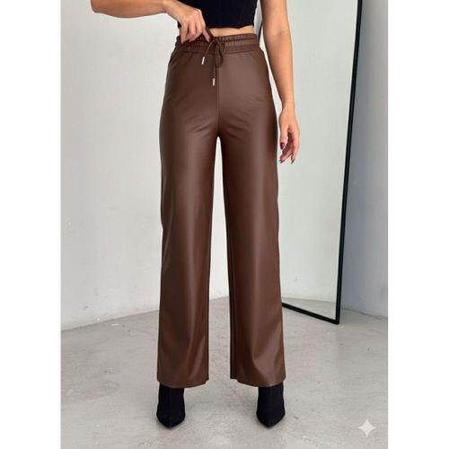 Yüksek Bel Geniş Paça Içi şardonlu Deri Pantolon.