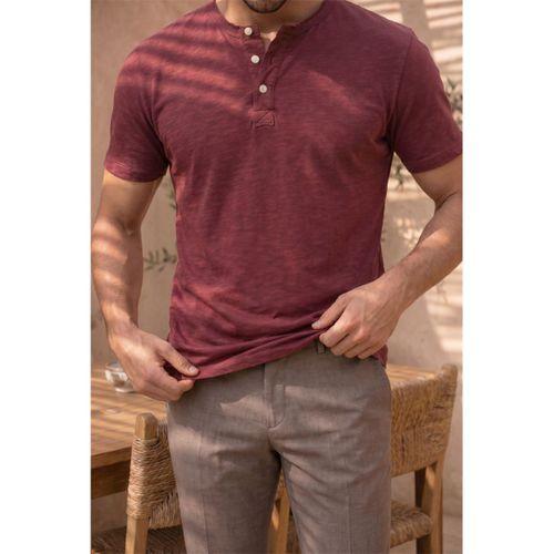Edgar Regular Fit 3 Düğmeli Pat Flamlı Suprem Kumaş Pis Yaka Erkek T-Shirt - Kırmızı