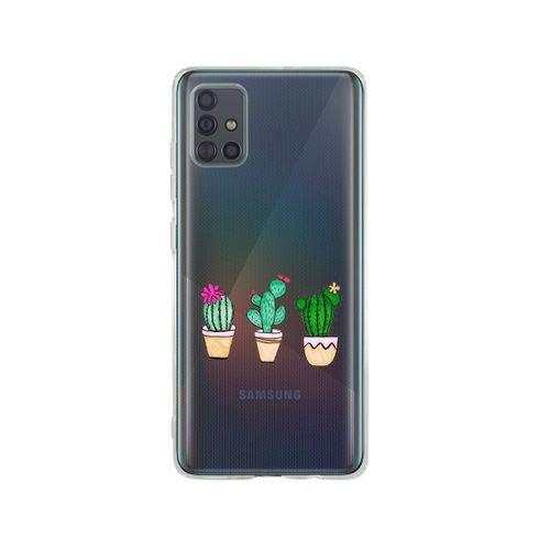 Samsung A71 Kaktüsler Desenli Premium Şeffaf Silikon Kılıf