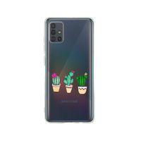 Samsung A71 Kaktüsler Desenli Premium Şeffaf Silikon Kılıf