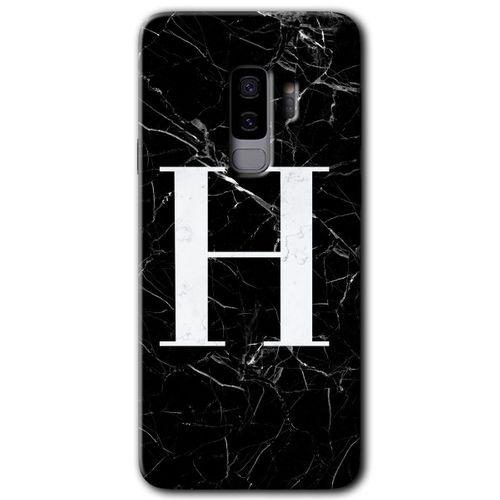 Galaxy S9 Plus Kılıf HD Desen Baskılı Arka Kapak - Siyah Mermer Desenli H Harfi