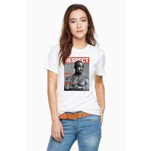 Rap Hiphop 2pac Respect Cover Baskılı Beyaz Kadın Tshirt