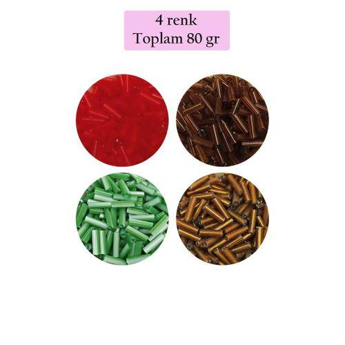 Uzun Boru Kesme Boncuk Çap 2mm Uzunluk 10 mm - 4 Renk - Toplam 80 Gram - BNC431