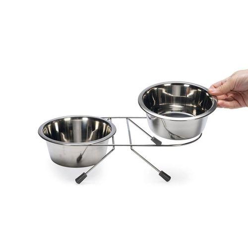 Beeztees Köpek İkili Mama Su Kabı, Paslanmaz Çelik, 16cm, 2x900ml