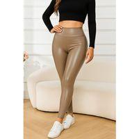 Kadın Yüksek Bel Deri Tayt