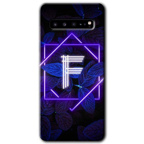 Galaxy S10 Plus Kılıf HD Desen Baskılı Arka Kapak - Dark Neon Yaprak F Harfi + Kırılmaz Cam