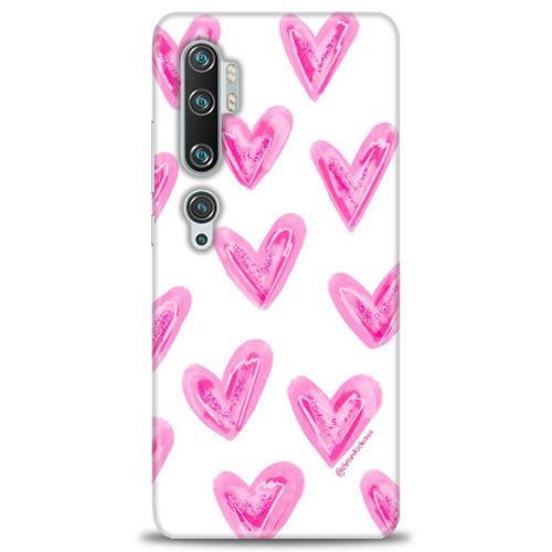 Xiaomi Mi Note 10 Kılıf HD Baskılı Kılıf - Pembe Kalpler + Tam Ekran Koruyucu