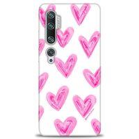 Xiaomi Mi Note 10 Kılıf HD Baskılı Kılıf - Pembe Kalpler + Tam Ekran Koruyucu