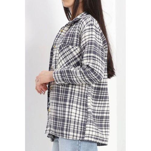 pilelistore Çift Cep Oduncu Gömlek Gribeyaz