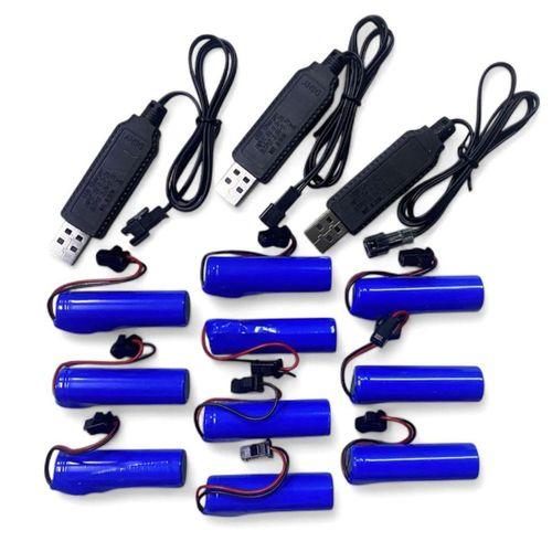 3.7 volt 800 Mah oyuncaklar için uyumlu şarjlı piller- 10 Adet Pil ve 3 Adet Şarj Aleti