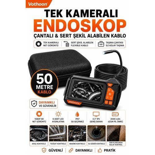 Ekranlı Tek Kameralı 50 Mt Sert Kablo Yılan Endoskop Kamera 8 Mm 4 3 Inc