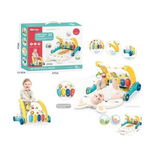 Eğitici Çocuk  Oyuncak BIB6015 -Vardem Piyanolu 2 in 1 Bebek Yürüteci ve Tavşan Desenli Mavi Oyun Halısı