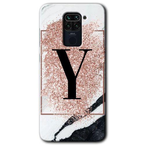 MRCİLETİSİM Xiaomi Redmi Note 9 Kılıf HD Desen Baskılı Arka Kapak + Temperli Cam - Pembe Mermer Desenli Y Harfi