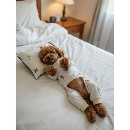 Teddy Chic Köpek Uyku Takımı | Pamuklu Penye Köpek Tulumu ve Mini Yastık | Küçük Irklar İçin | Tüy Dökülmesini Azaltır