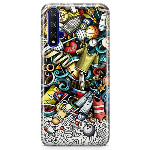 Huawei Nova 5t Kılıf Fitness Doodle Arka Kapak Koruma Desenli Full Koruyucu