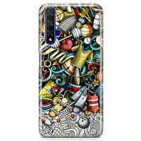 Huawei Nova 5t Kılıf Fitness Doodle Arka Kapak Koruma Desenli Full Koruyucu