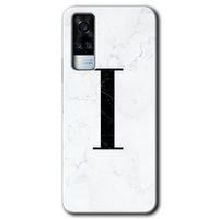 Vivo Y31 2021 Kılıf HD Desen Baskılı Arka Kapak + Temperli Cam - Beyaz Mermer Desenli I Harfi
