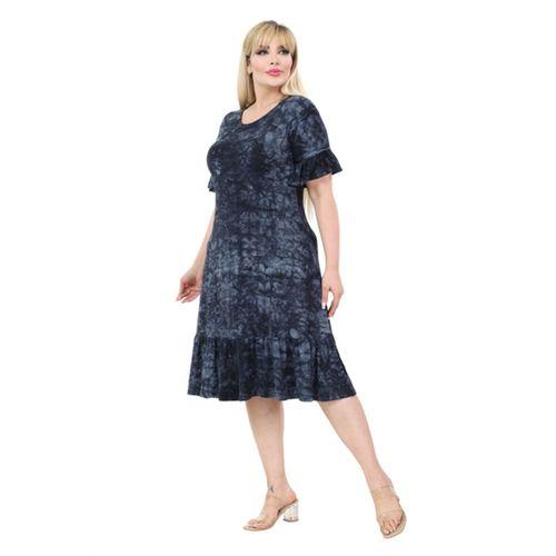 Melsay Butik Antrasit Batik Yıkamalı Fırfırlı Cepli Kısa Kollu Kadın Midi Elbise