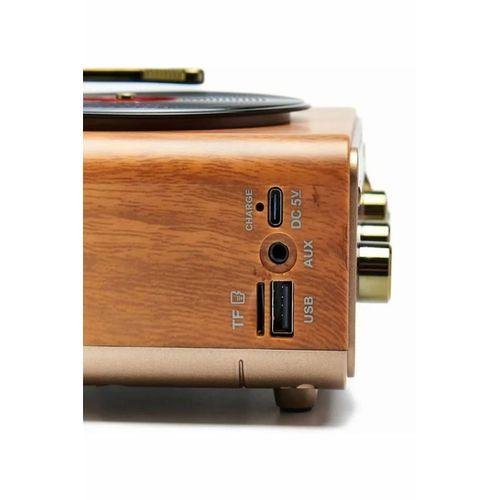 Nostaljik Tasarım Plak Çalar Görünümlü Radyolu Bluetooth Hoparlör Retro Müzik Plak Açık Kahverengi