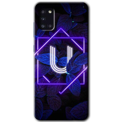 MRCİLETİSİM Samsung Galaxy A31 Kılıf Baskılı Kapak - Dark Neon Yaprak U Harfi +Tam Ekran Koruyucu
