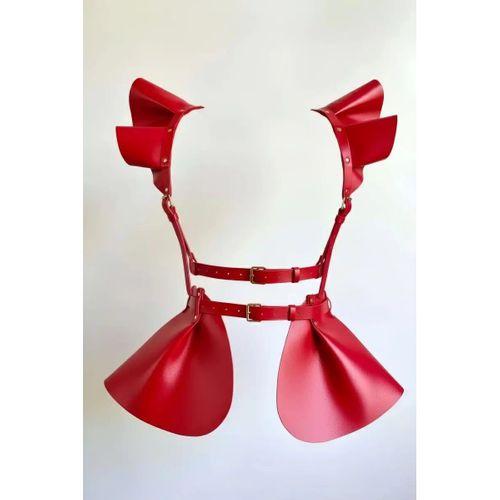 Kırmızı Etek Parlak Deri Volanlı Korse Detaylı Etek - Brf1001