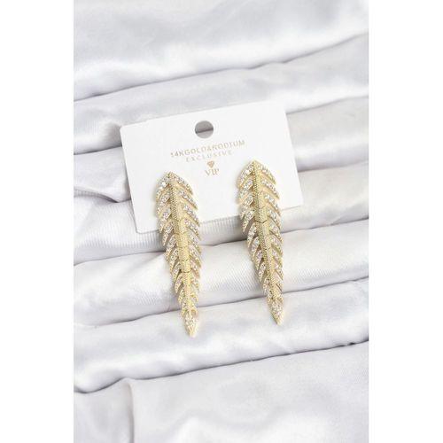 Pirinç Gold Renk Balık Sırtı Model Zirkon Taşlı Kadın Küpe
