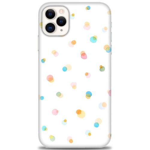 iPhone 11 Pro Max Kılıf HD Baskılı Kılıf - Rengarenk Puantiye + Tam Ekran Koruyucu