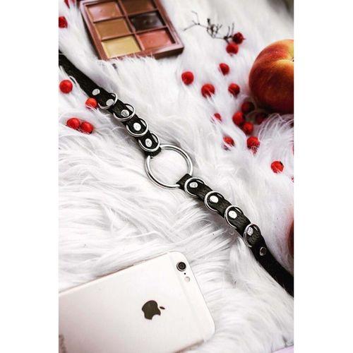 Halka Detaylı Ayarlanabilir Şık Deri Choker Boyun Aksesuar