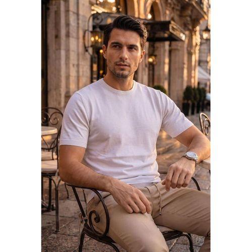 Kwon Bisiklet Yaka Basic Kısa Kollu İnce Triko Erkek T-Shirt - Ekru