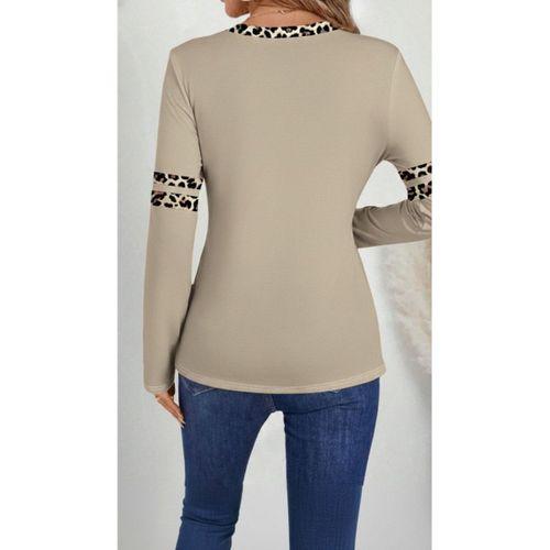 Kadın Uzun Kollu V Yakalı Leopar Desenli Viskon Iki Iplik Bluz