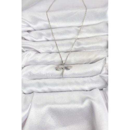 316L Çelik Zincir Gümüş Renk Yusufçuk Model Zirkon Taşlı Kadın Kolye