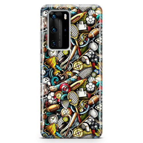 Huawei P40 Pro Kılıf Sporcu Doodle Arka Kapak Koruma Desenli Full Koruyucu