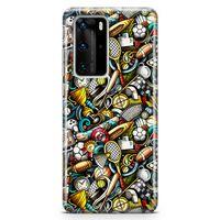 Huawei P40 Pro Kılıf Sporcu Doodle Arka Kapak Koruma Desenli Full Koruyucu