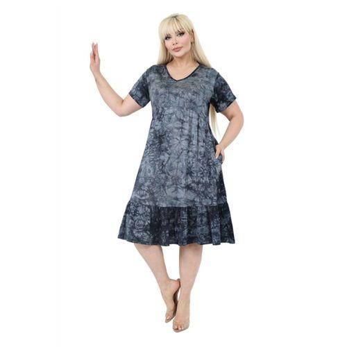 Melsay Butik Göğüsten Robalı V Yaka Kısa Kollu Antrasit Batik Yıkama Cepli Elbise