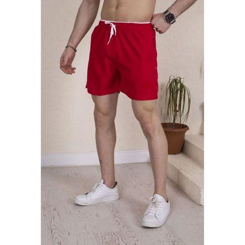 Erkek Deniz Şortu Fermuarlı Cepli File Astarlı - Kırmızı
