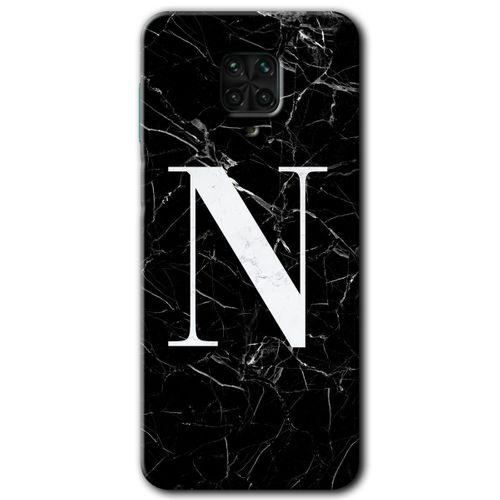 MRCİLETİSİM Xiaomi Redmi Note 9 Pro Kılıf HD Desen Baskılı Arka Kapak + Temperli Cam - Siyah Mermer Desenli N Harfi