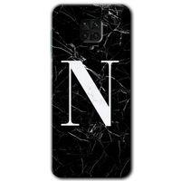 MRCİLETİSİM Xiaomi Redmi Note 9 Pro Kılıf HD Desen Baskılı Arka Kapak + Temperli Cam - Siyah Mermer Desenli N Harfi