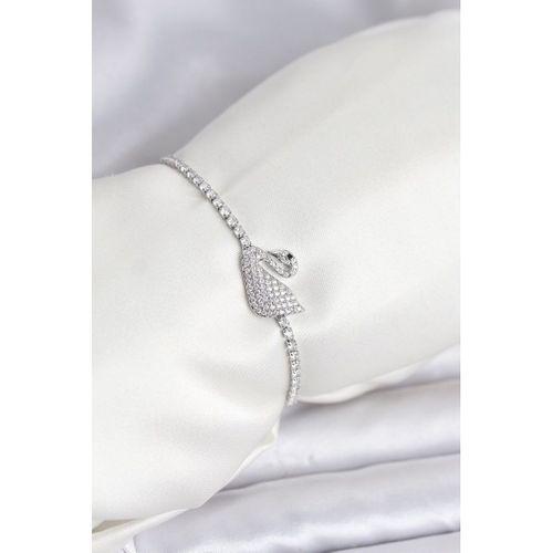 Kuğu Model Zirkon Taşlı Gümüş Renk Asansörlü Su Yolu Bileklik