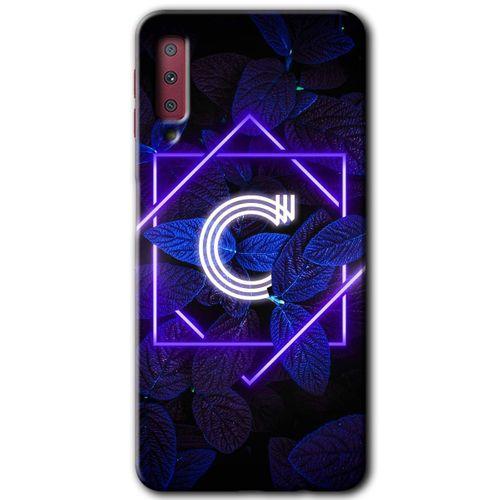 Galaxy A7 2018 Kılıf HD Desen Baskılı Arka Kapak - Dark Neon Yaprak C Harfi