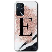 MRCİLETİSİM Oppo A16 Kılıf Kapak - Pembe Mermer Desenli E Harfi +Hayalet Ekran Yandan Gözükmez