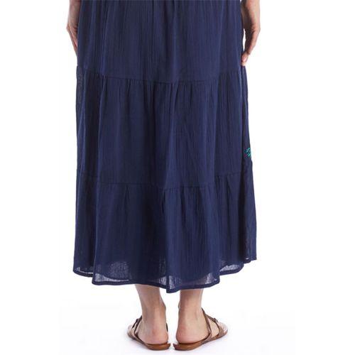 Kısa Kol Şile Bezi Lacivert V Yaka Nakışlı Uzun Yazlık Elbise